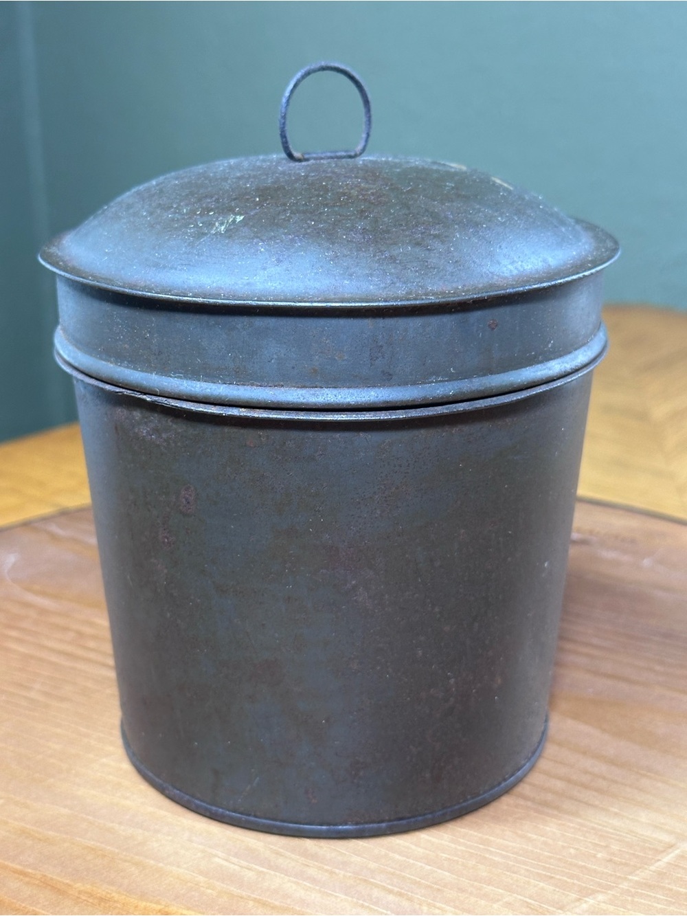 Antique Vintage FRIES Stamped Metal Tinware Pantry Canister Ring Handle